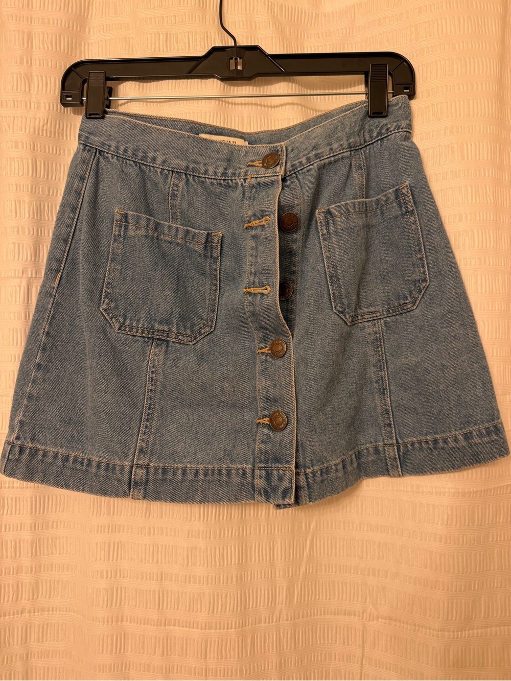 Classic Button-Front Denim Mini Skirt - Light Blue